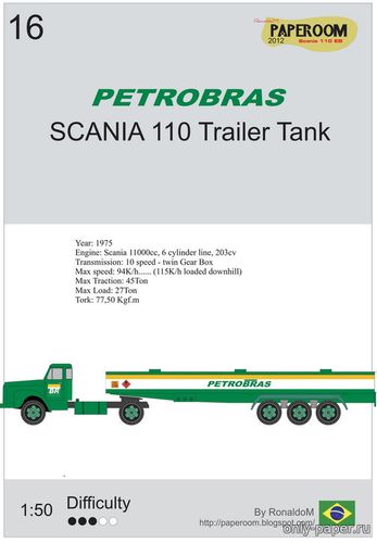 Сборная бумажная модель / scale paper model, papercraft Scania 110 trailer fuel tank (Paperoom) 