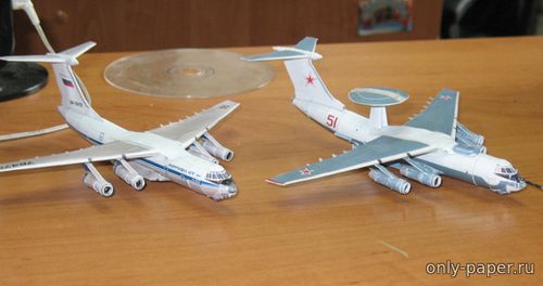Сборная бумажная модель / scale paper model, papercraft Beriev A-50 Mainstay & Il-76TD Candid (Bruno VanHecke - DI-3 - LitNik) 